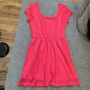 Pink Geometric Lace Cap Sleeve Dress Size S